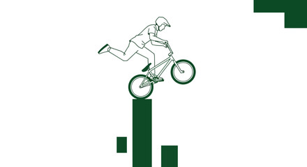 Naklejka premium Dynamic BMX Rider Performing Stunt On Abstract Blocks