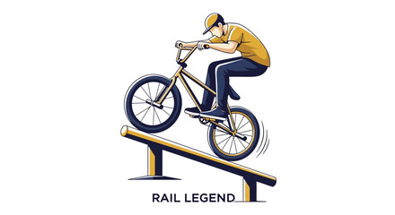 Naklejka premium Dynamic BMX Rider Performing Stunts On A Rail With Style