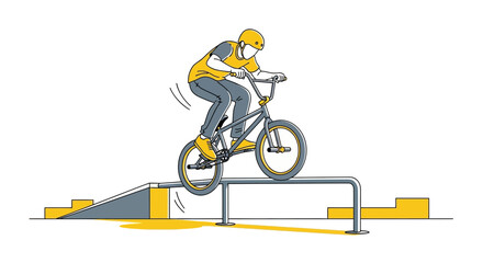 Naklejka premium Dynamic BMX Rider Performing Stunts on a Skatepark Rail