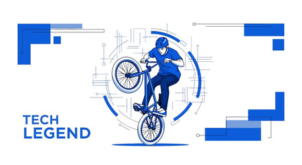 Naklejka premium Dynamic Bmx Rider Performing Stunts With Futuristic Tech Elements