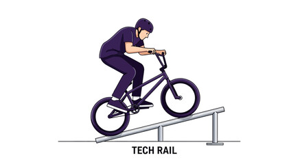 Naklejka premium Dynamic BMX Rider Performing Trick on Grind Rail Extreme Sports Illustration