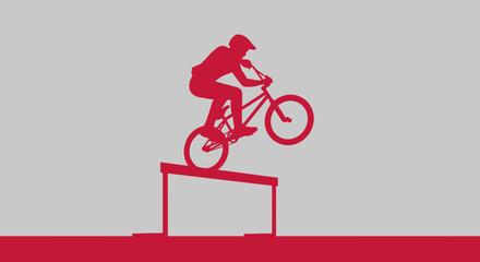Naklejka premium Dynamic BMX Rider Soaring Over Obstacle Silhouette Graphic