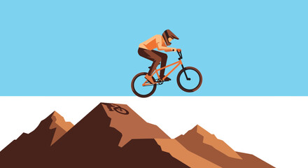 Naklejka premium Dynamic Bmx Rider Soaring Over Terrain On A Sunny Day