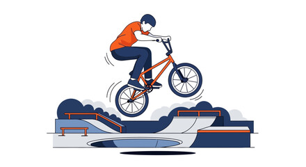 Naklejka premium Dynamic BMX Rider Soars Through Urban Skatepark Air