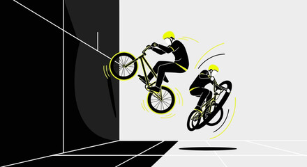 Naklejka premium Dynamic Bmx Riders Performing Extreme Stunts And Tricks