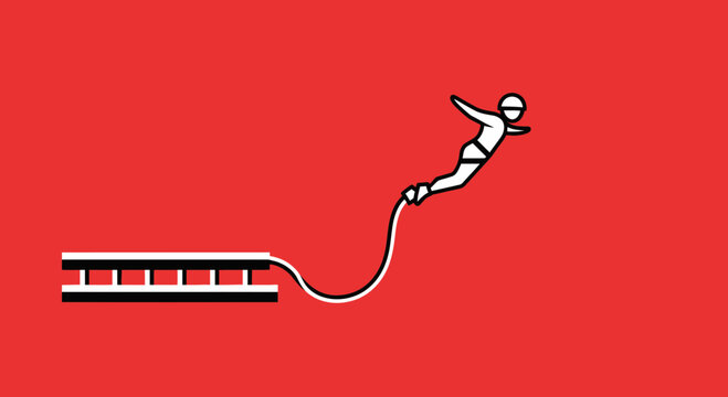 Dynamic Bungee Jump Adventure Extreme Sports Illustration On Red Background