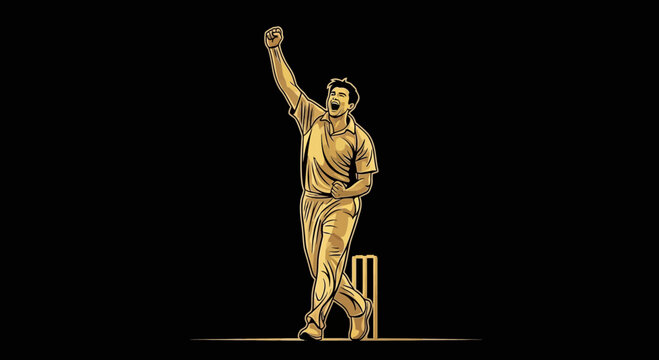 Dynamic Cricket Player Silhouette Celebrating A Victorious Moment