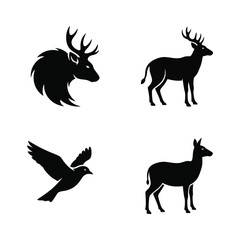 Fototapeta premium Wildlife Animal Icons Deer Bird Silhouette Vector Set