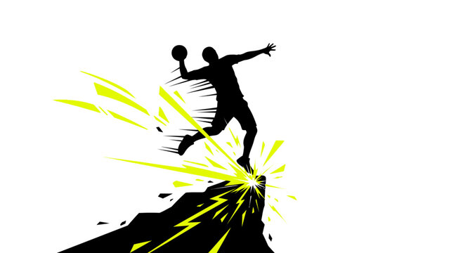Dynamic Handball Player Silhouette Launching A Powerful Throw Bursting Energy