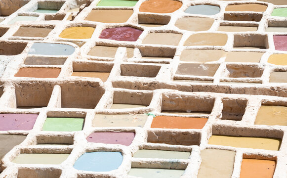 Traditional leather tanneries in Fez, Morocco