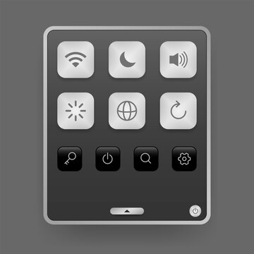 Dark neumorphic control panel UI with system settings icons
