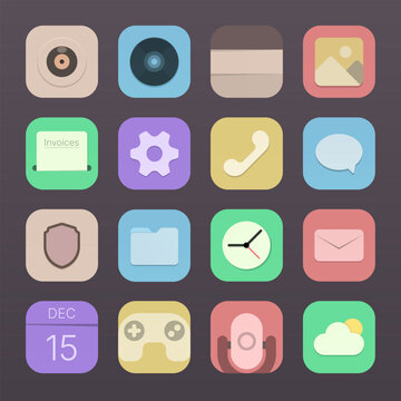 Flat pastel mobile app icon set with modern UI