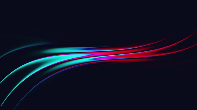 Abstract Neon Wavy Lines Background.Seamless loop of glowing cyan and red waves with copy space for business presentations.