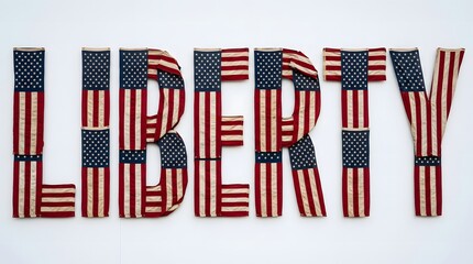 Obraz premium The word 'liberty' spelled out with american flag fabric pieces