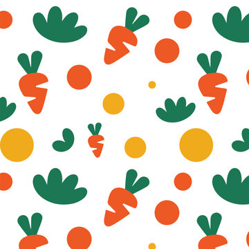 Cute Carrot Seamless Pattern Vector - Fun Vegetable Background with Orange Carrots and Green Foliage