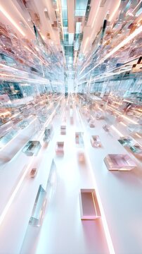 Abstract futuristic high speed data flow with crystal blocks no people
