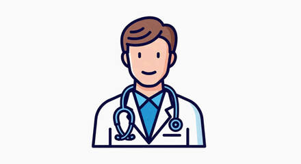 Fototapeta premium An illustration of a smiling doctor wearing a white coat and stethoscope