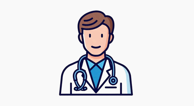 An illustration of a smiling doctor wearing a white coat and stethoscope
