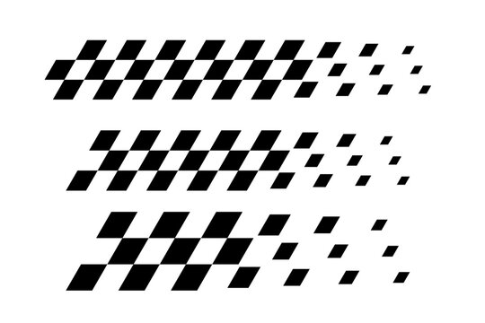Racing flag set. Diagonal checkered flag pattern in black and white with a fading effect. Classic racing theme for motorsport textiles, banners, graphic, designs. Abstract vector illustration.