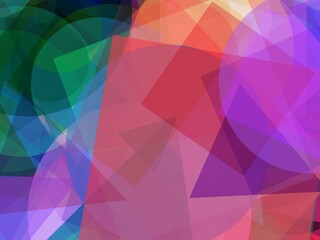 Fototapeta premium Abstract geometric background with colorful overlapping shapes, triangles and circles