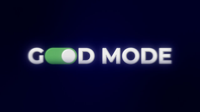 God Mode Text with Green Toggle Switch Button Representing Activation on Dark Blue Background