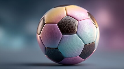 Fototapeta premium Pastel Gradient Soccer Ball on Soft Blue Purple Background with Modern Copy Space