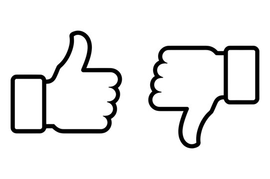 A minimalist vector graphic of thumbs up and thumbs down icons