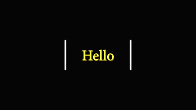 Yellow 'hello' text on black background with white vertical lines typography