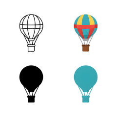 Naklejka premium Hot air balloons, colorful icons, transportation symbols, travel illustrations