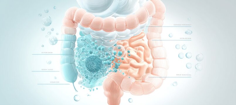 Detailed illustration of human digestive system anatomy with labeled parts and structures