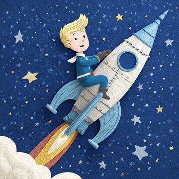 a tall blonde guy riding a rocket into space