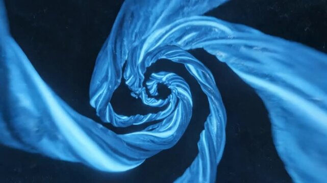 Abstract blue ribbon spiral vortex flowing in a dark space, artistic design for background motion graphics