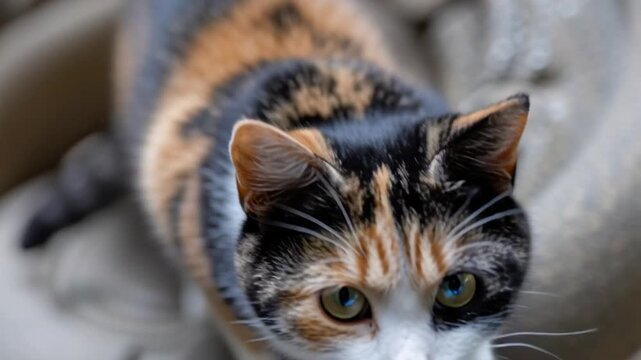 Cute Calico Cat Looking Forward.