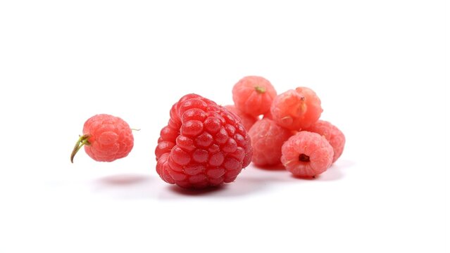 Fresh Crimson Raspberries on Pure White Background