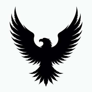 Black eagle silhouette, winged bird icon, vector illustration, graphic symbol