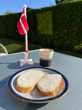 a cup of coffee on the terrace