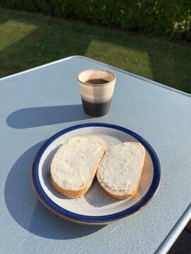 a cup of coffee on the terrace