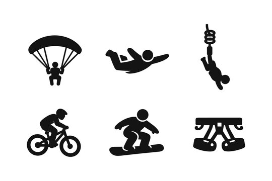 Extreme sports solid black icon set vector illustration