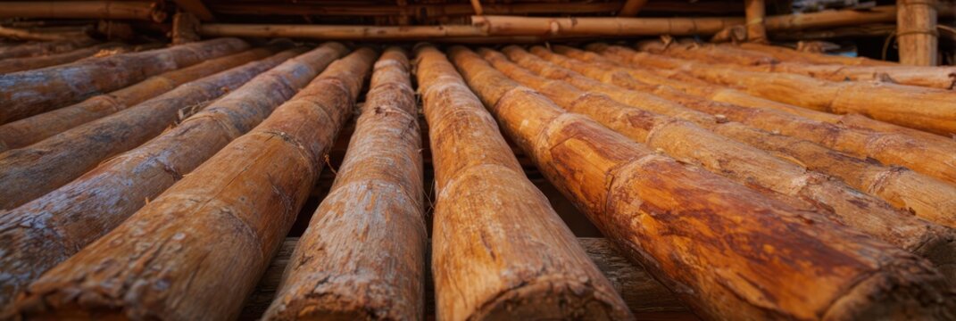 木の梁は建物の屋根構造を形成します
