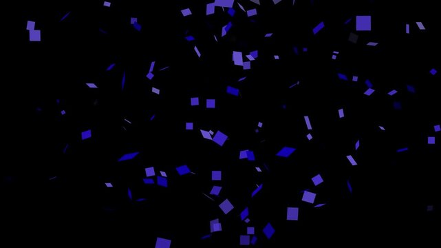 Bomb explotion shiny blue confetti isolated on transparent video black background. Bright festive tinsel color