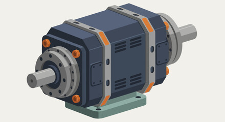 Naklejka premium Industrial Gearbox with Mounting Base and Output Shaft.