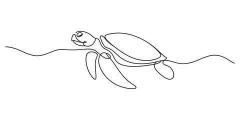 Obraz premium A minimalist single line drawing of a graceful sea turtle swimming through the deep blue ocean