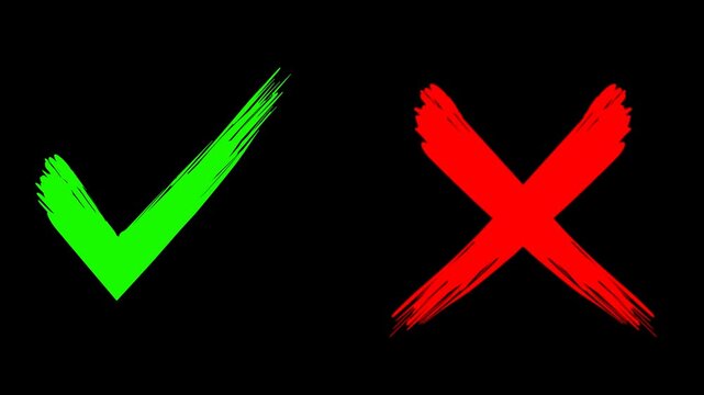 Green Check Mark Success Icon and Red Cross Error Icon Animation.  Ideal for user interface (UI), mobile applications, web design, business presentations, and digital content.