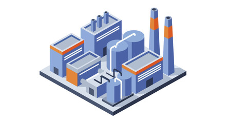 Fototapeta premium Isometric Industrial Factory Complex with Buildings and Smokestacks.
