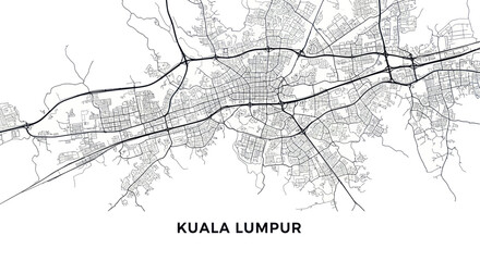 Obraz premium Kuala Lumpur City Map Minimalist Black and White Illustration.