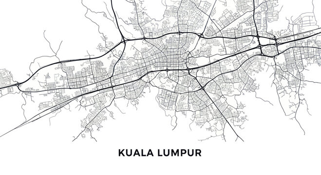 Kuala Lumpur City Map Minimalist Black and White Illustration.