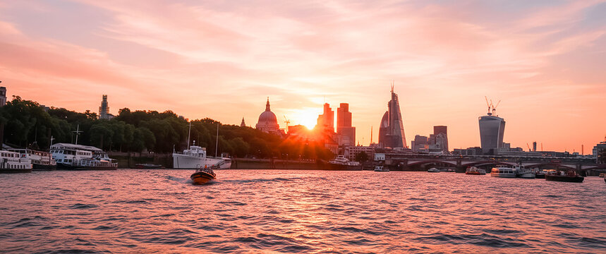 Skyline de Londres al atardecer sobre el r&iacute;o T&aacute;mesis con la Catedral de San Pablo.
