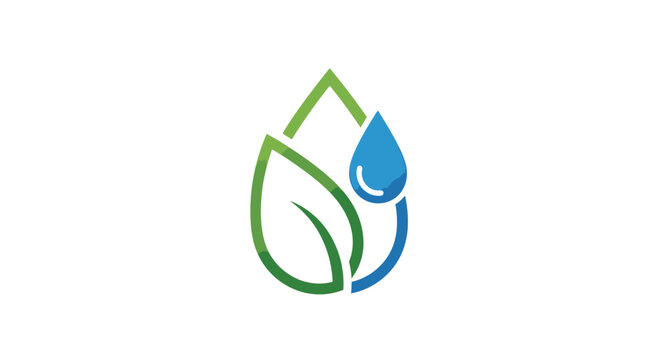 Green leaf and blue water drop eco logo design