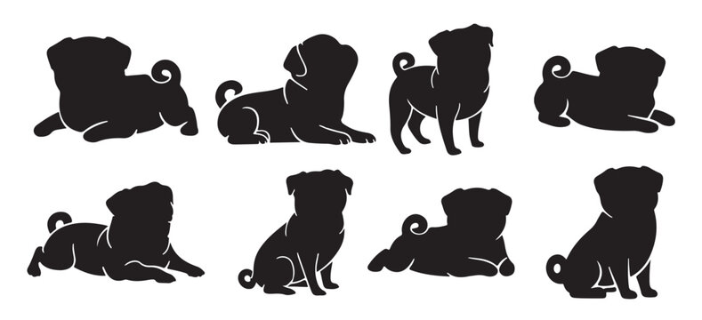  black set pug silhouettes 