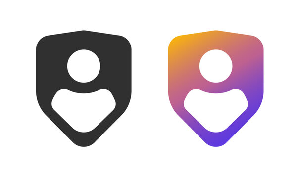 Personal identity security protection icon logo simple solid bold vector graphic illustration set, user person account profile shield safety sign symbol pictogram, privacy access logo, info safeguard
